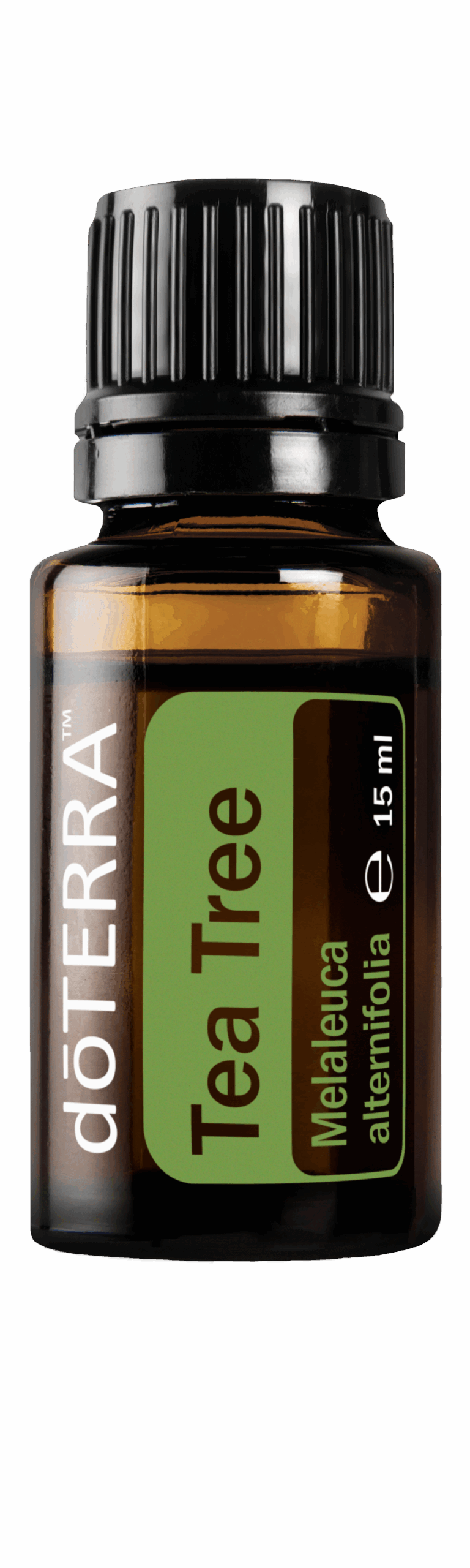Olejek Tea Tree dōTERRA w buteleczce 15 ml na jasnym tle